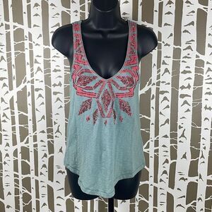 Ecote Seafoam Green & Pink Tribal Beaded Racerback Tank Top sz XS